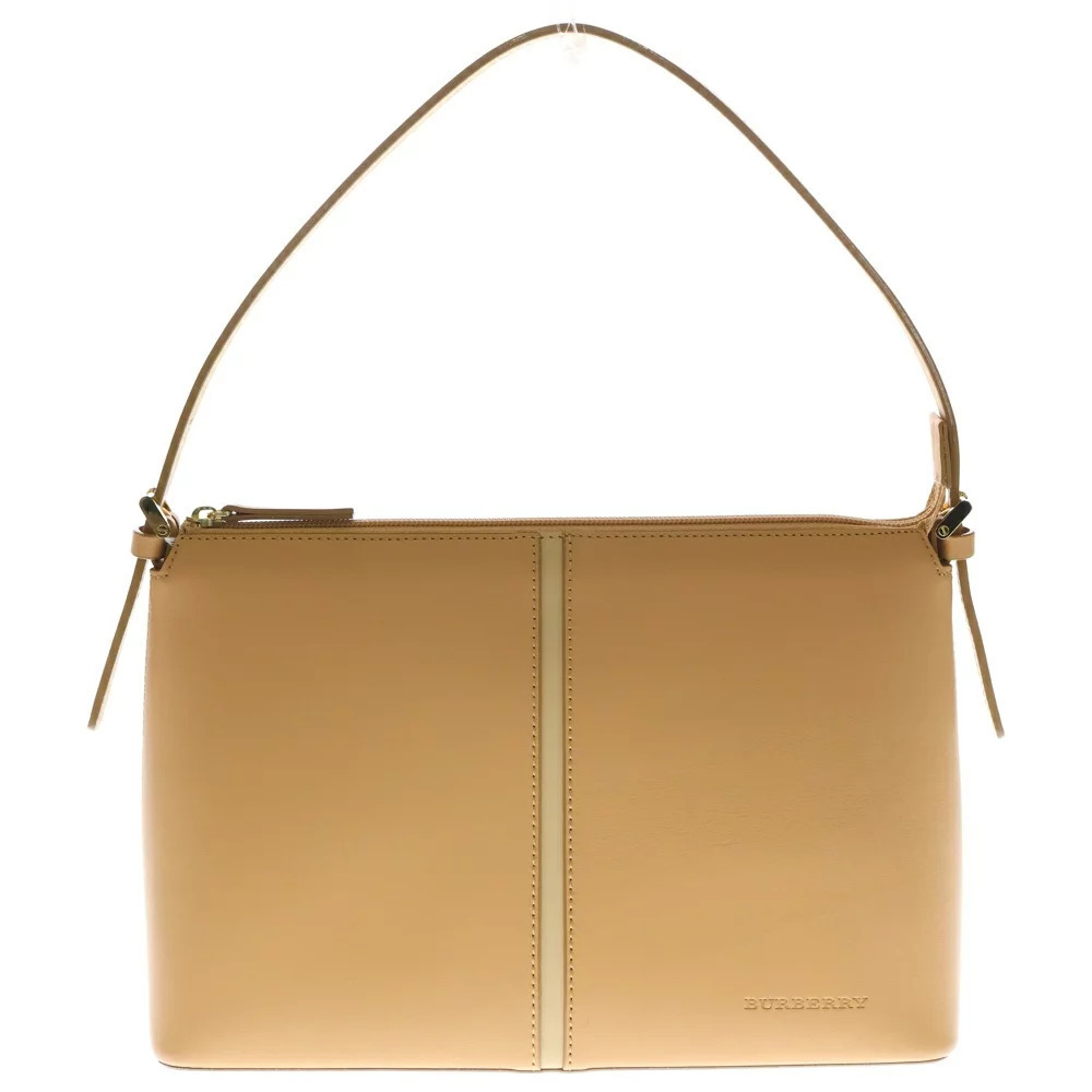 BURBERRY logo embossed leather shoulder bag beige